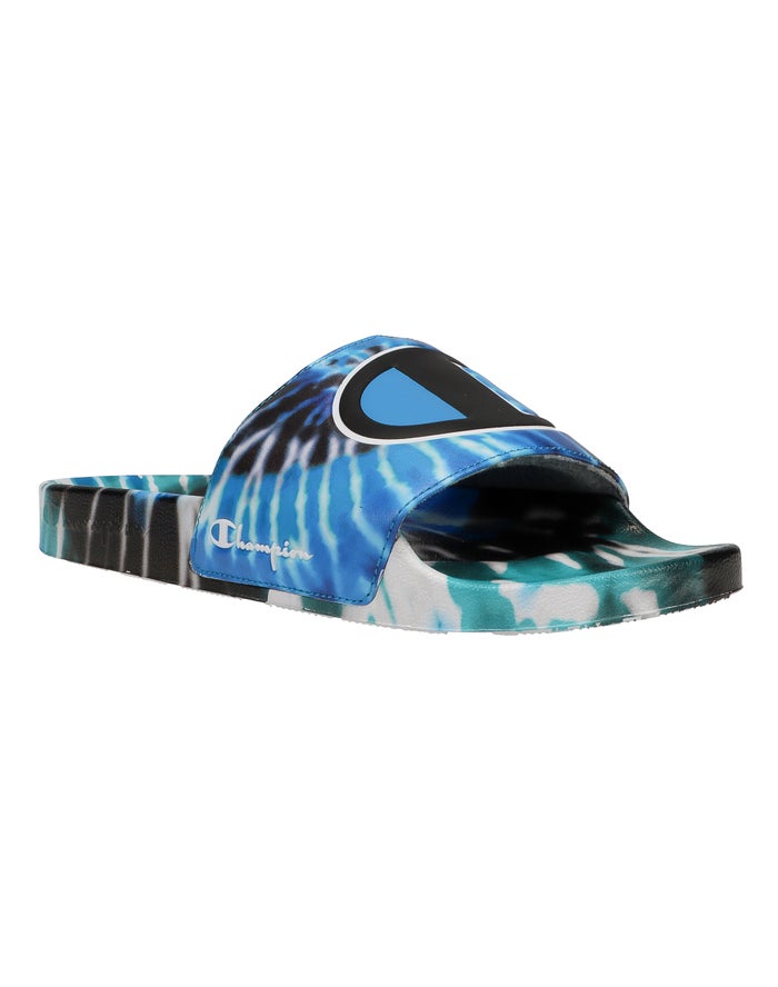 Champion Mens Slides NZ - Ipo Tie-Dye Blue/Black ( 1904-CJFQS )